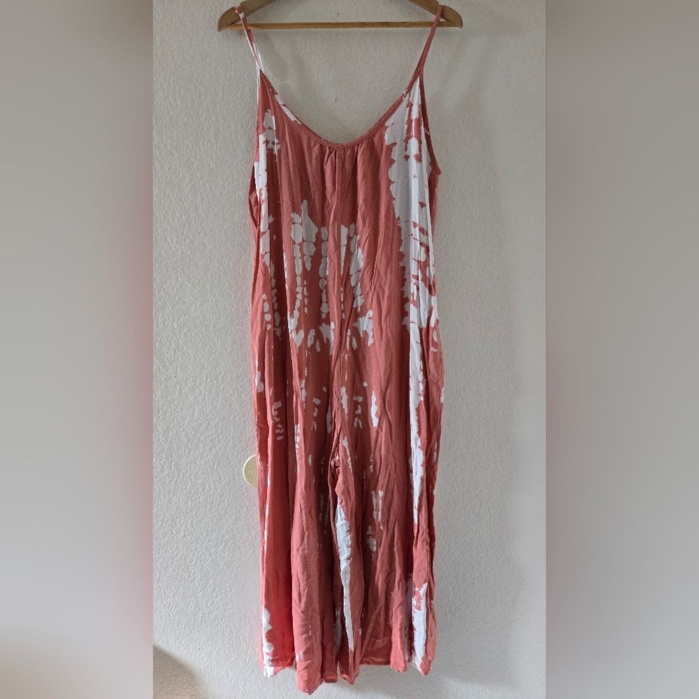 Coral & White Spaghetti Strap Jumpsuit